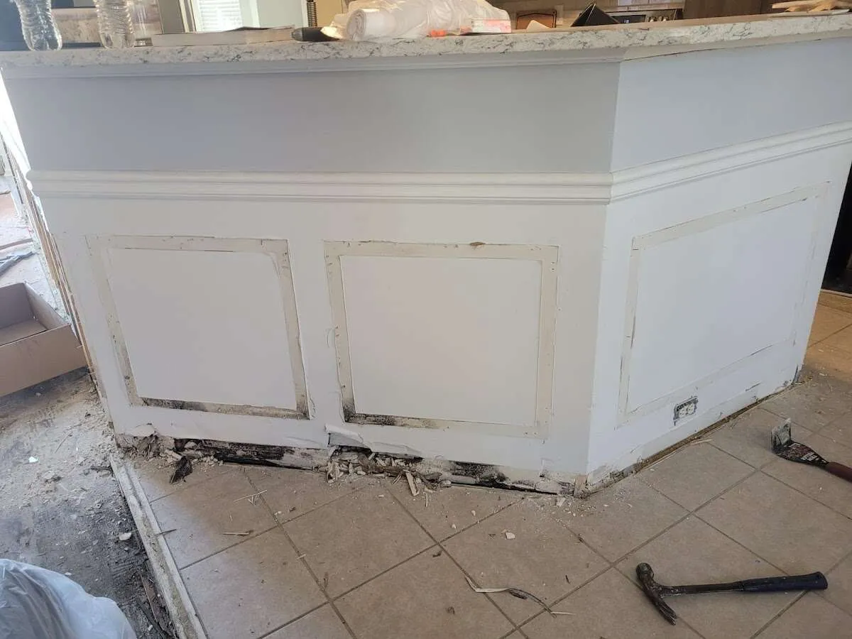 Water damage and mold on kitchen during Storm Damage Restoration in San Luis Obispo